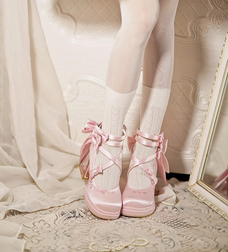 Panda Bear - Glass Floral House - Elegant Lolita Shoes,Transparent Heels with 3D Floral 44045:795318