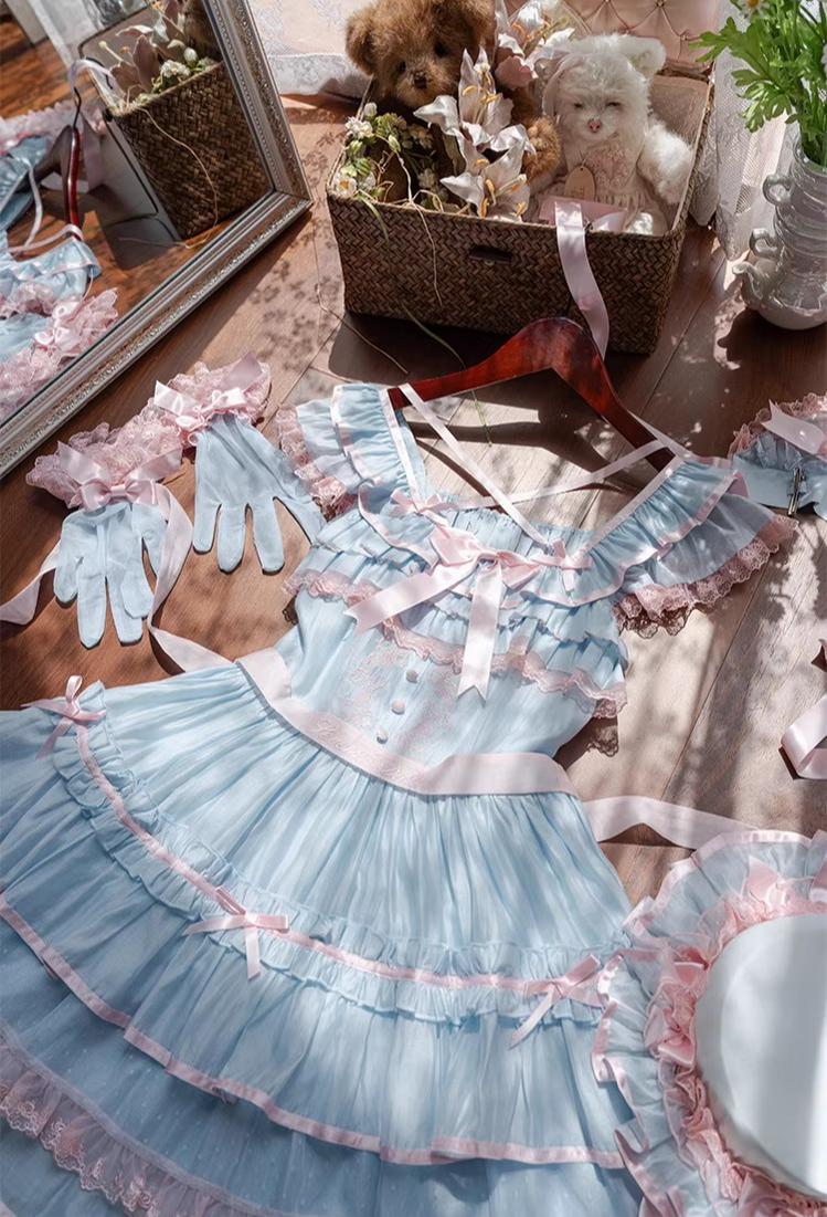 The Seventh Doll - Summer Evening Banquet - Sweet Lolita JSK with Tiered Ruffle Design and Hat 42722:750956