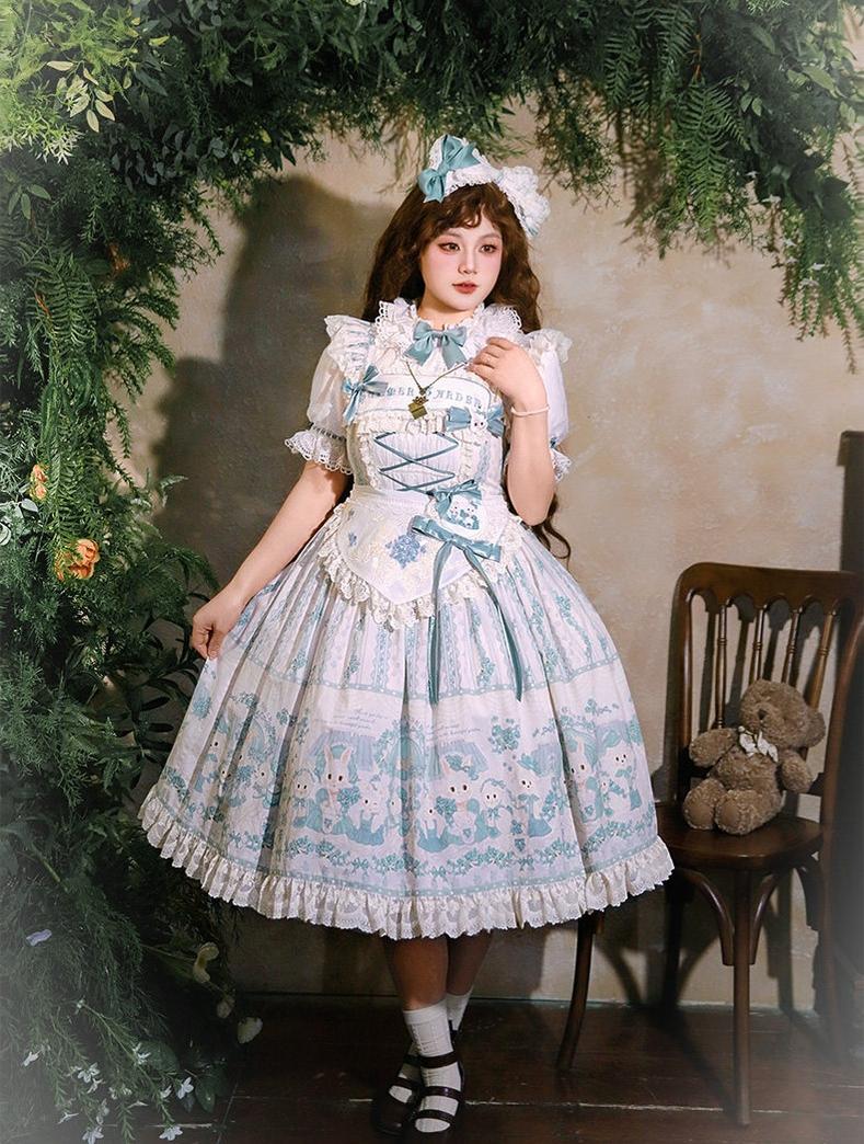 Showa Doll Garden - Elegant Plus size Lolita Dress, Bunny & Lamb Print 44534:812177