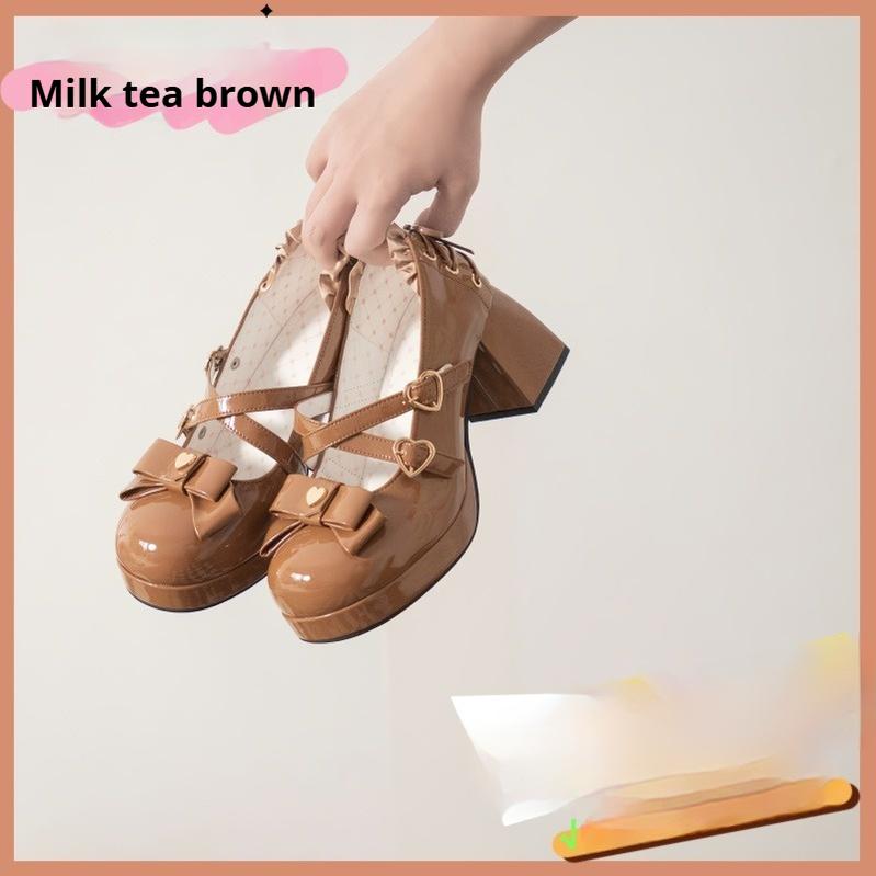 Milk Bun Bunny - Sweet Lolita High Heel Bow Princess Lolita Shoes Brown 34