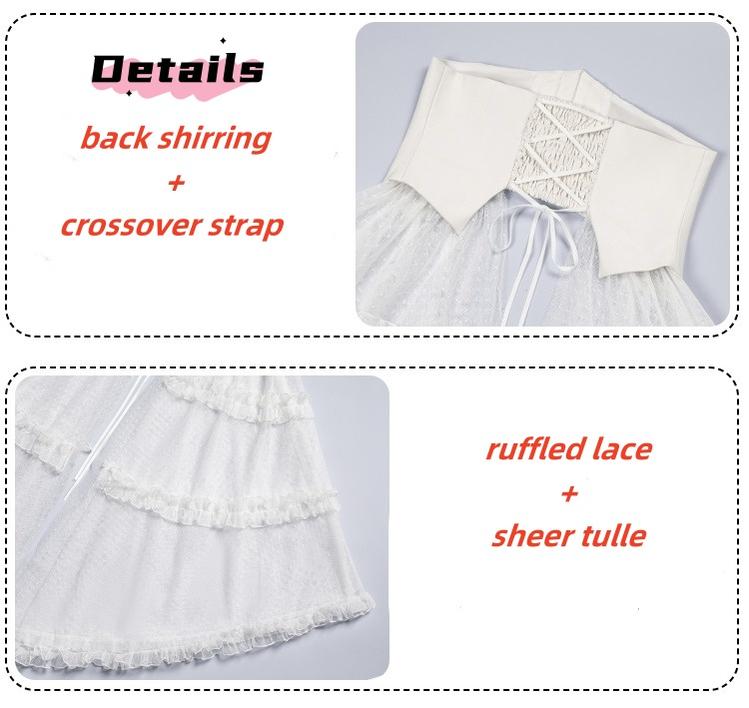 With PUJI~Anhunmeng~Gothic White Lolita OP With Boned Corset Waistband   