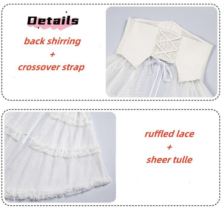 With PUJI~Anhunmeng~Gothic White Lolita OP With Boned Corset Waistband