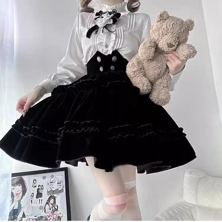 CastleToo~Erosion Heart F-Type~Ouji Lolita Suit Black Velvet Shorts and Skirt 40628:669956