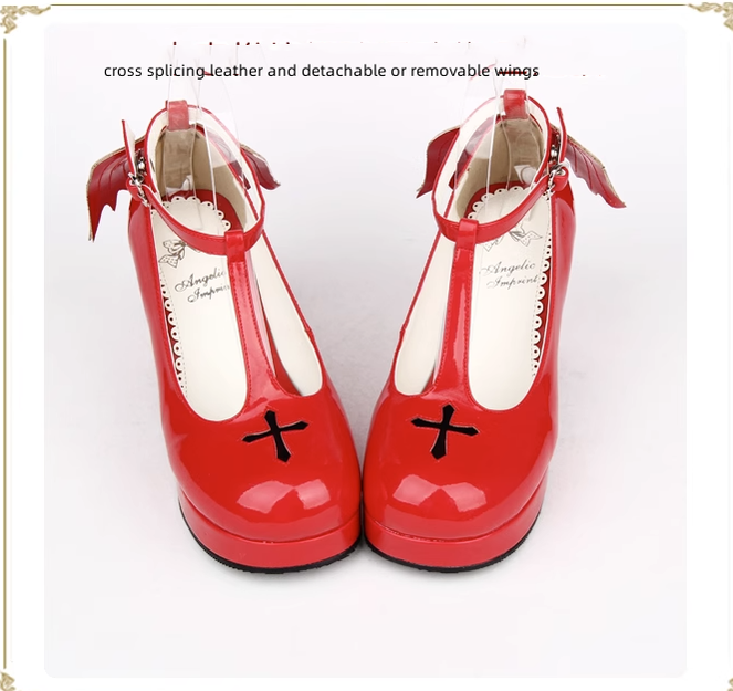 Angelic Imprint~Gothic Lolita Wings and Cross Shoes for Chistmas 36 red patent leather 