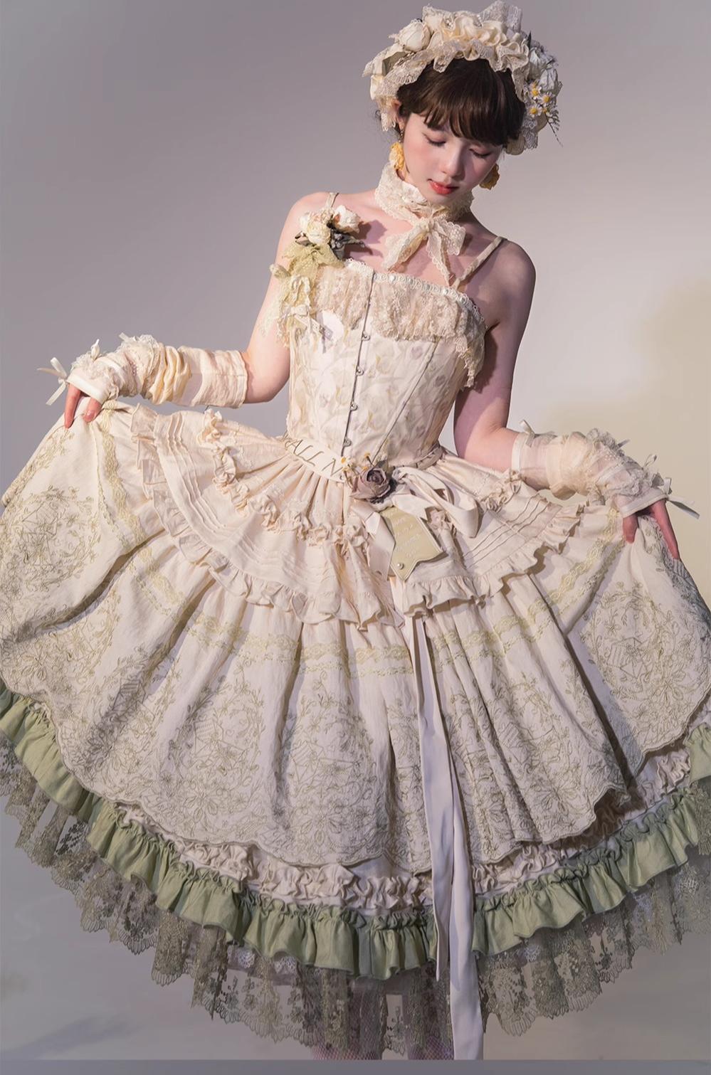 ZJstory~14-line Poem Set~Classic Lolita Separate Dress Set Tiered Ruffles Skirt 40728:674742