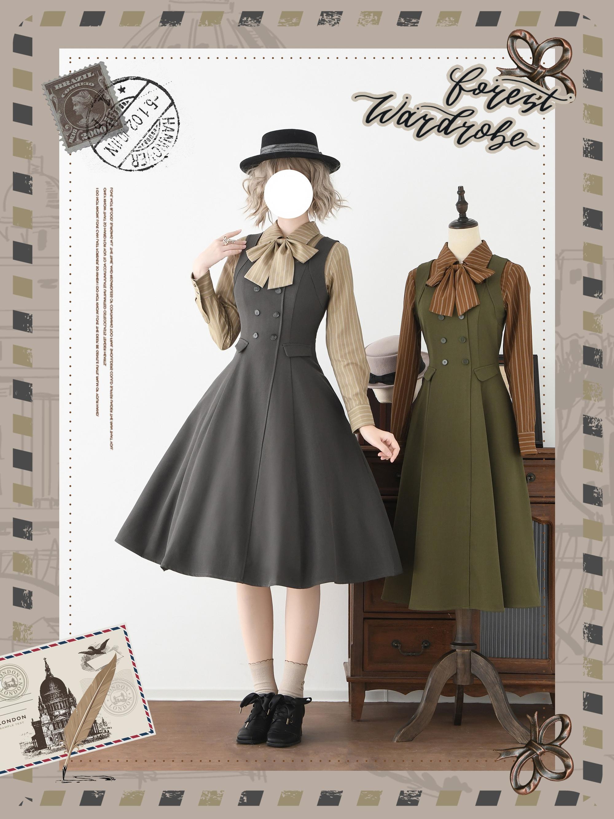 Forest Wardrobe - Forest Ode - Classic Lolita Striped Shirt, Detachable Bow Tie 44272:802004