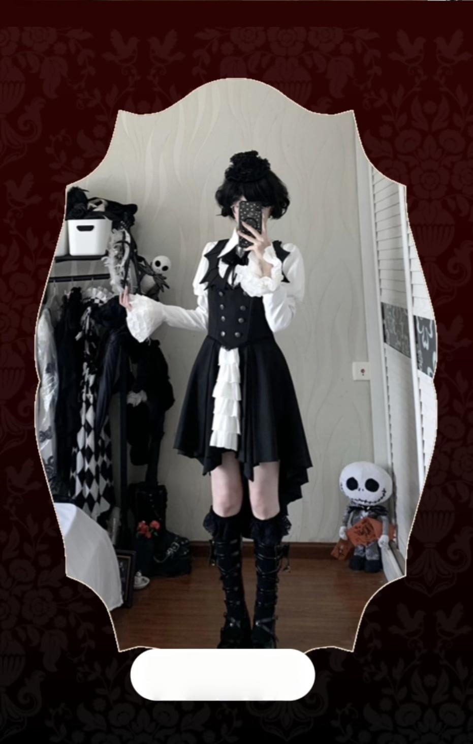 Bat Guardian - Halloween Gothic Lolita JSK Dress Set, Bat Wing Collar 46028:872908