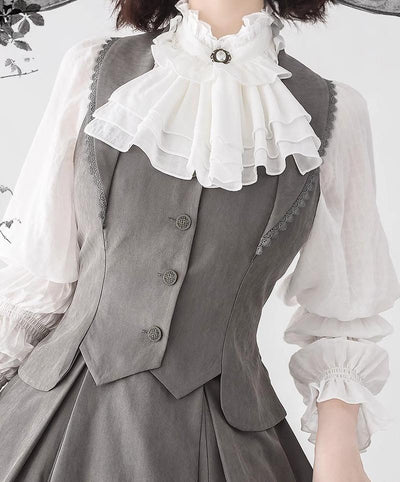 (BFM)Forest Wardrobe~Misty Forest~Elegant Vintage Fishbone Lolita Long Skirt Lolita Vest S pottery gray waistcoat only 