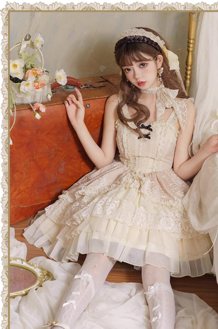 With PUJI~Music Box~Classic Lolita JSK Suit Ballet Cake Skrit