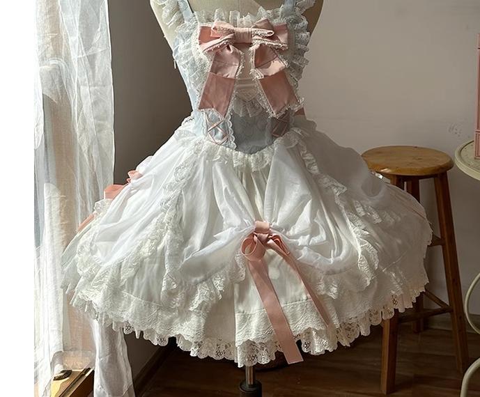 Watermelon Sparkling Water~Sweetheart Knot~Sweet Lolita JSK Dress Pink Bow Summer Dress   