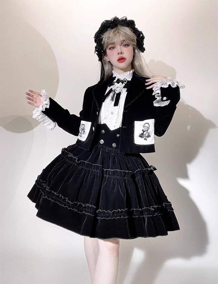 CastleToo~Erosion Heart F-Type~Ouji Lolita Suit Black Velvet Shorts and Skirt