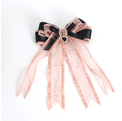 Xiaogui~Sweet Lolita Black and Pink Lace Hair Clips, KC and Small Top Hats No.1 big bow hair clip  