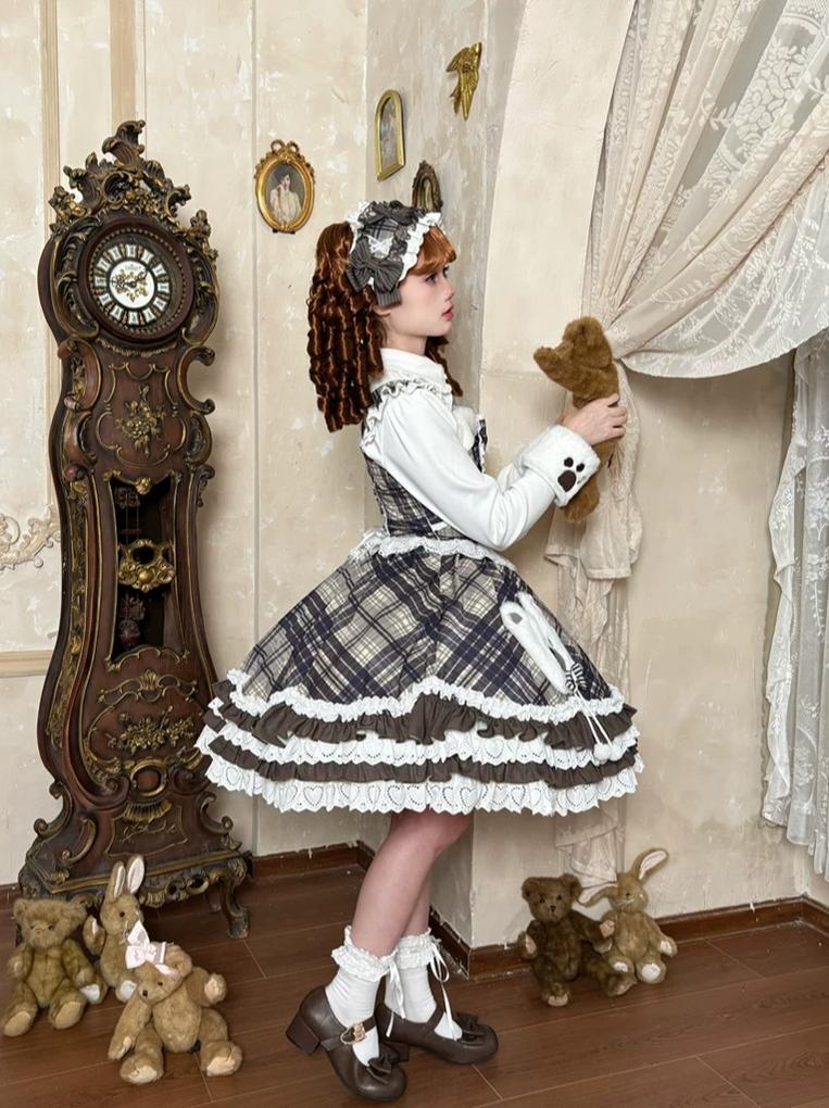 Winter Sweet Lolita Cape & JSK Dress Set, Teddy Bear Patch (L M S XL) 45974:870038