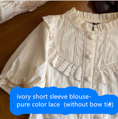 (Buyforme)Uncle Wall Original~Rich Girl~Elegant Lolita SK and Shirt S ivory short sleeve blouse-pure color lace 