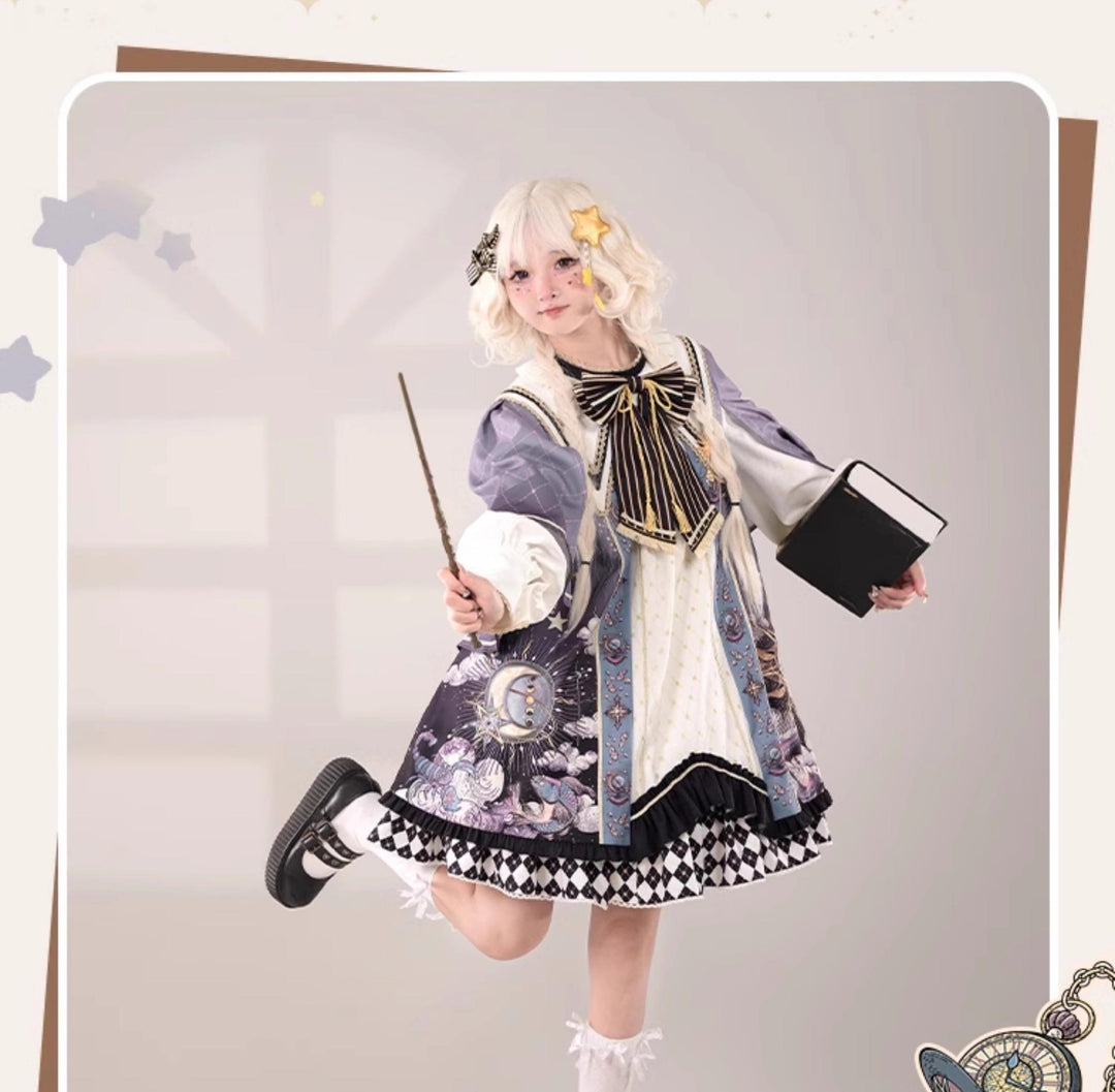 Honey Machine~The Secret Of Astrology~Kawaii Casual Lolita Printed OP Dress Long Sleeve   