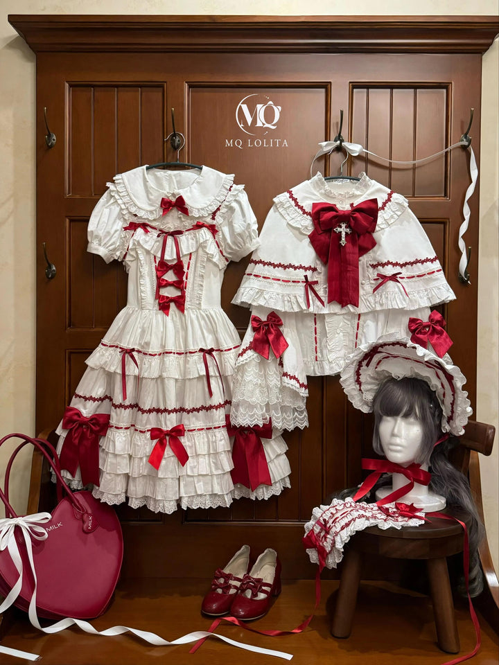 MQ Cat Ball~Maze Doll~Old School Lolita Jumper Dress Gorgeous Lolita Cape White and red JSK only S