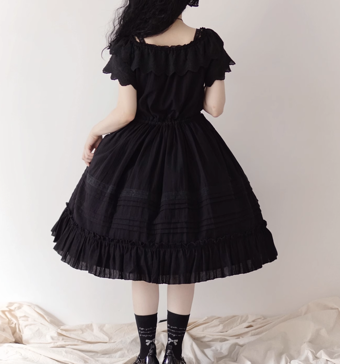 Little Dipper~Daily Lolita Solid Color Dress Set Multicolors free size black long OP 