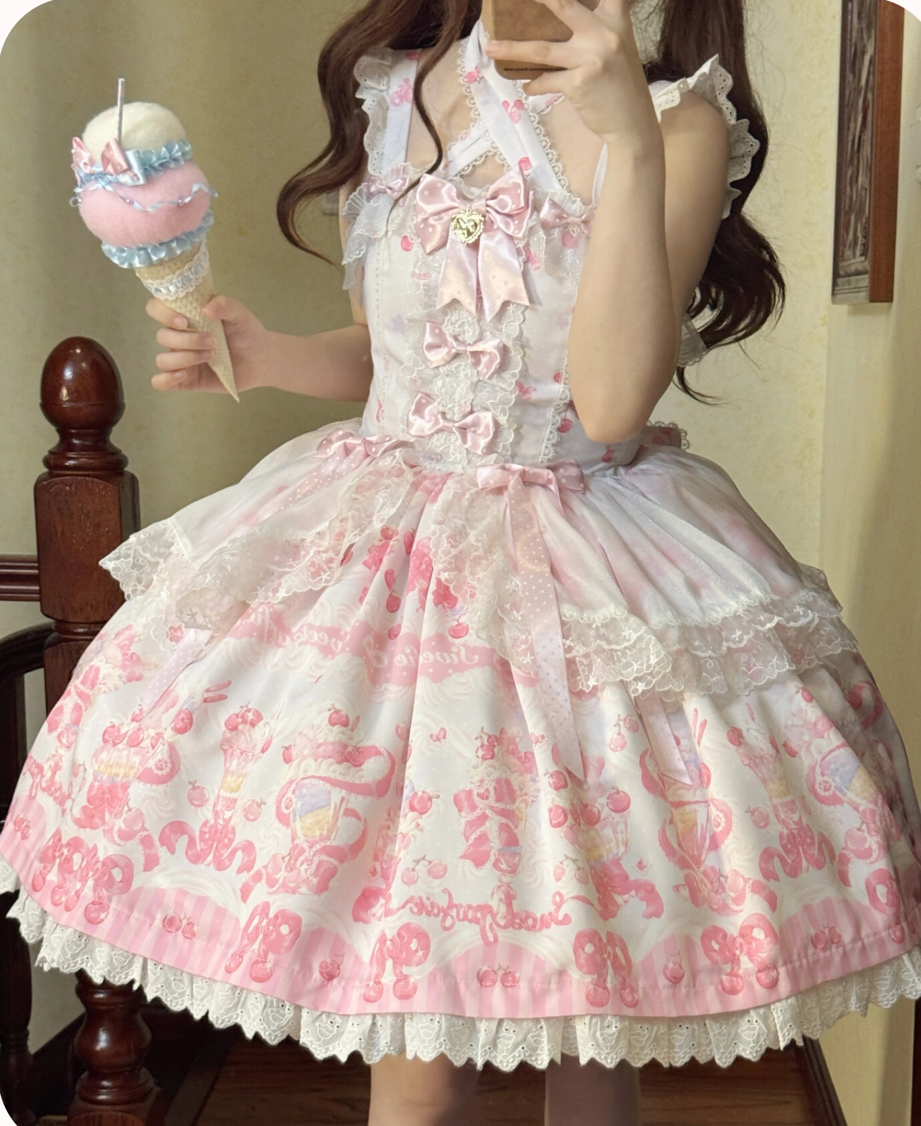 Cherry Parfait - Printed Sweet Lolita Dress, Macaron Colors