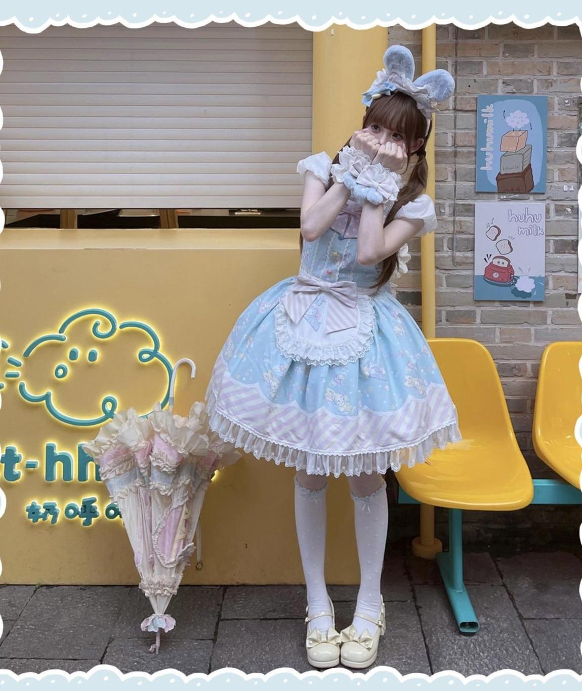 Star Gummies - IP Collaboration Sweet Lolita Dress, Bunny Print & Lace