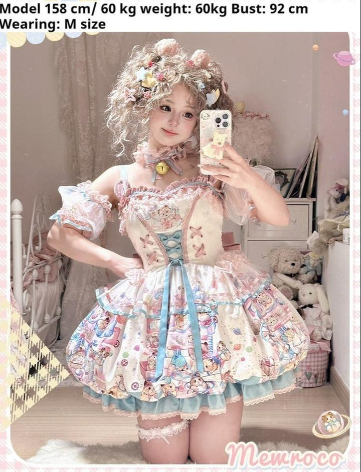 Mewroco~Vibrant Hamster~Sweet Lolita JSK Dress Floral Print Bud Skirt