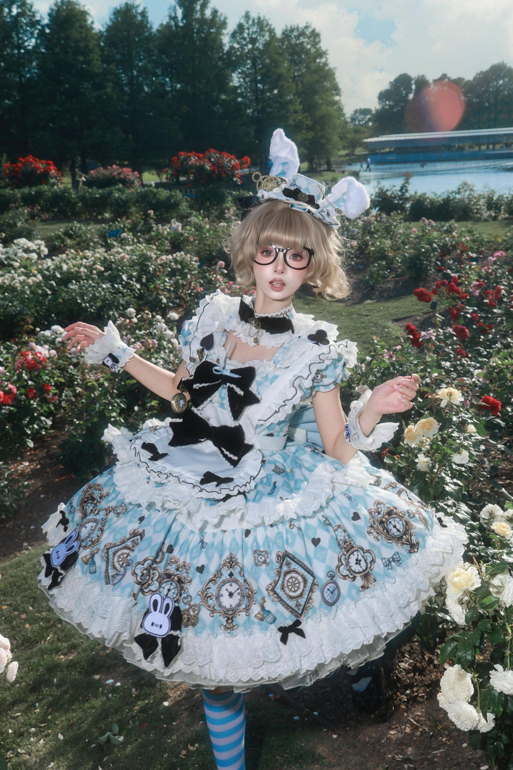 Unnamed Journey - Sweet Lolita Argyle Printed OP Dress with Bunny Details 45510:850433