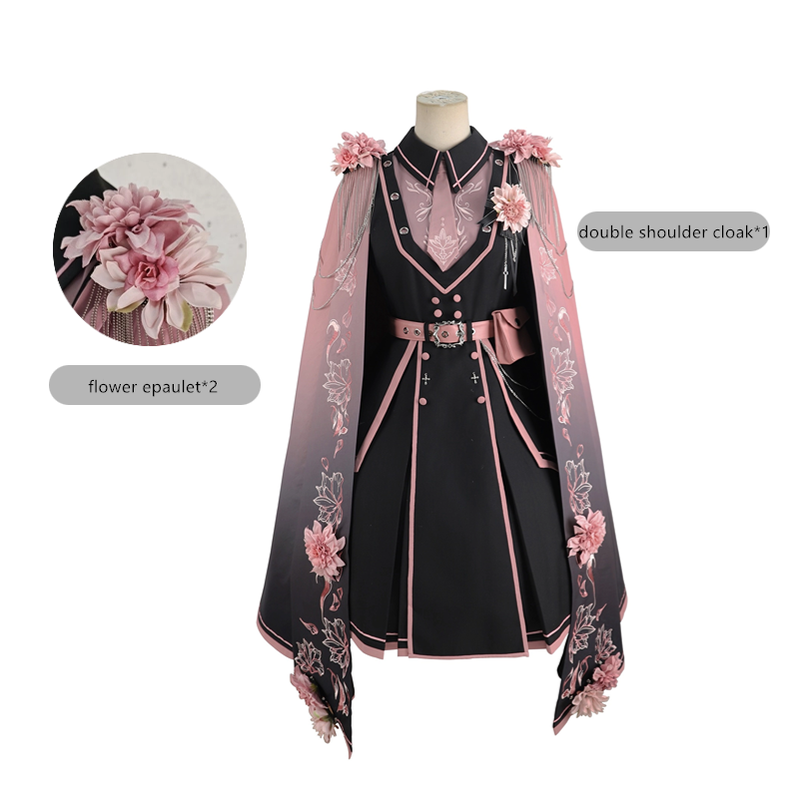 Chunlv Lolita - Dark Pink Military Lolita OP Dress Lolita Cloak S OP dress (without cloak)