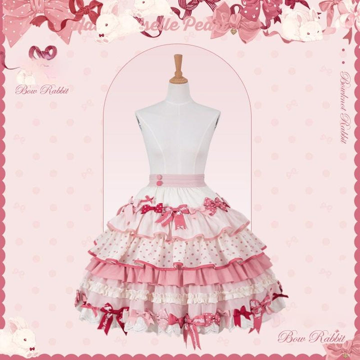 Mademoiselle Pearl~Bow Bunny~IP Collab Sweet Lolita OP Dress Bow JSK OP XS Tiered Skirt (Long) 