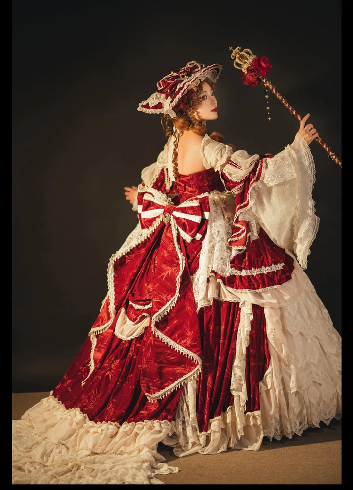 Guaji~Isabella~Wedding Lolita OP Bridal Dress with Tiered Petticoat and Trailing