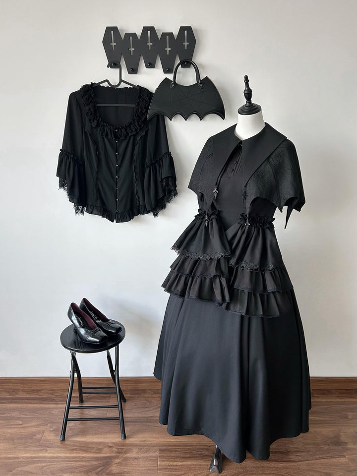 Muppet Mind Ben~Garden Witch~Gothic Lolita Dress Outfit Pointed Collar OP Batwing Cape 41414:772157