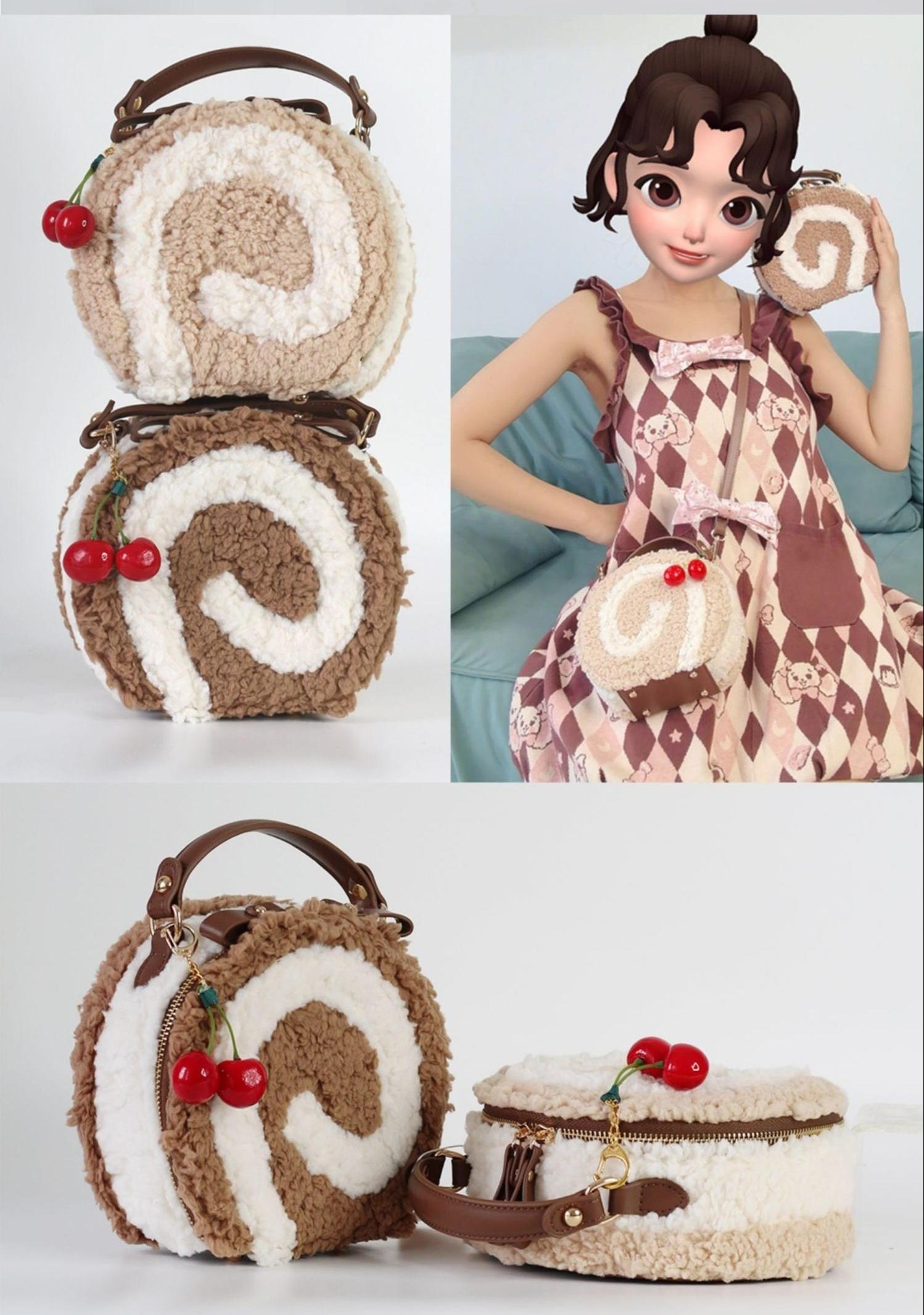 LovelyLota - Little Swiss Roll - Cute Plush Lolita Bag, Adjustable Crossbody Strap