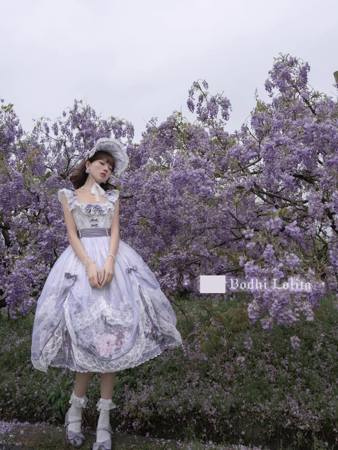 Bodhi Lolita~Fairy's Kiss~Classic Floral Lolita JSK Gorgeous Gray Purple Gradient Dress S Gorgeous JSK 