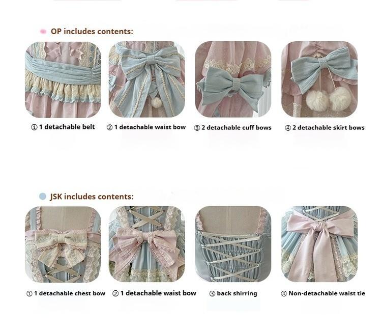 Mewroco~Sweet Lolita Dress Set Tiered JSK OP with Detachable sleeves