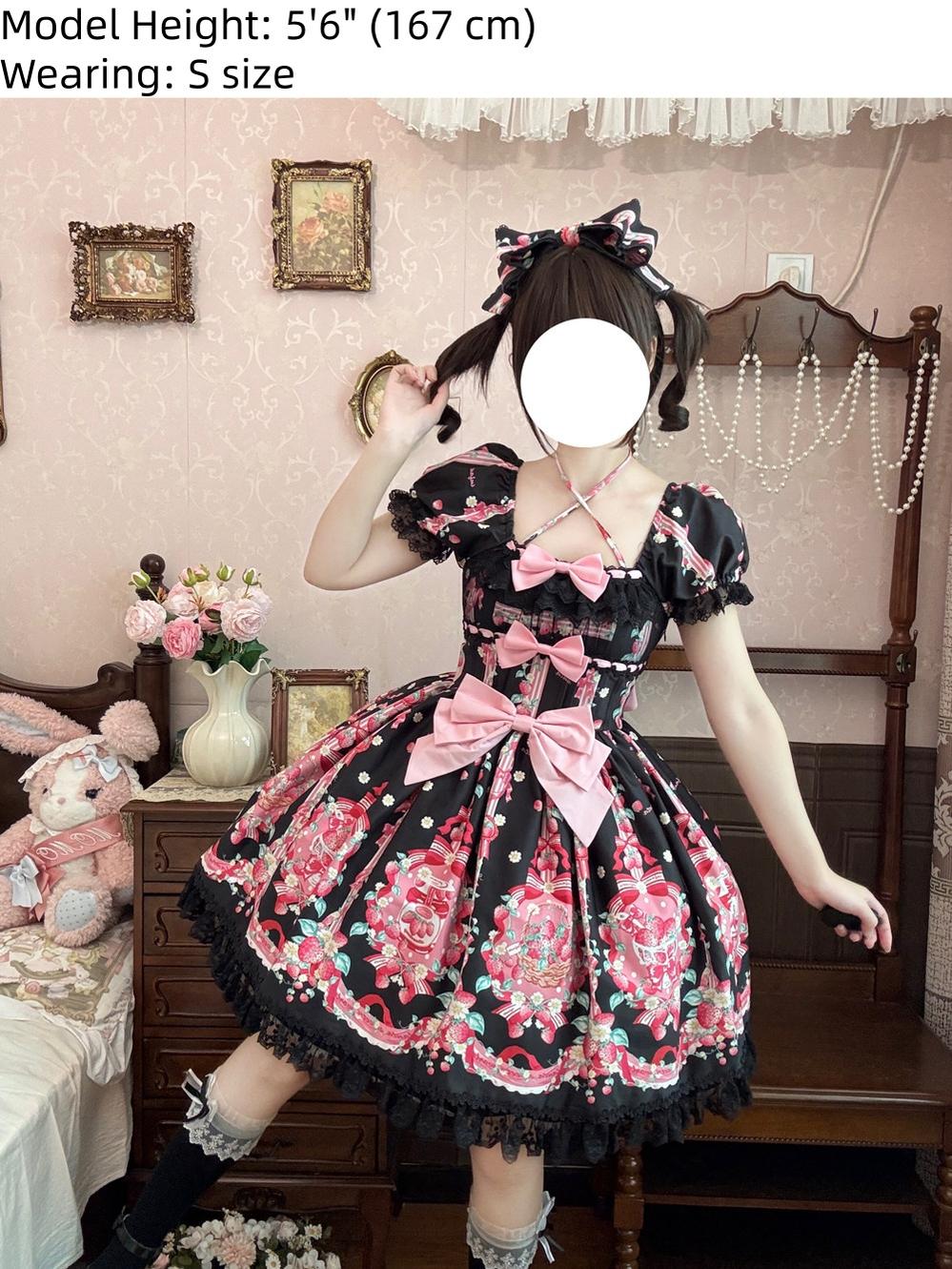 Strawberry Chef - Printed Old School Lolita Dress, Detachable Bows 44505:810411