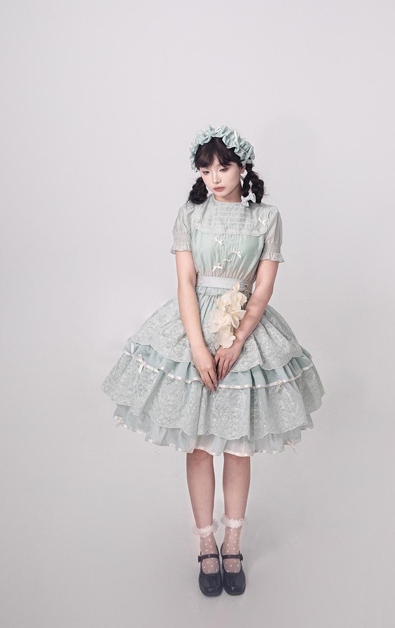 ZJstory~Sonnet Summer~Sweet Lolita Dress Set Embroidery Shirt Tiered Jumper Dress