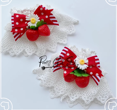 Pretty Girl Lolita~Sweet Lolita Red-Black DIY Strawberry Headdress a pair of red cuffs  