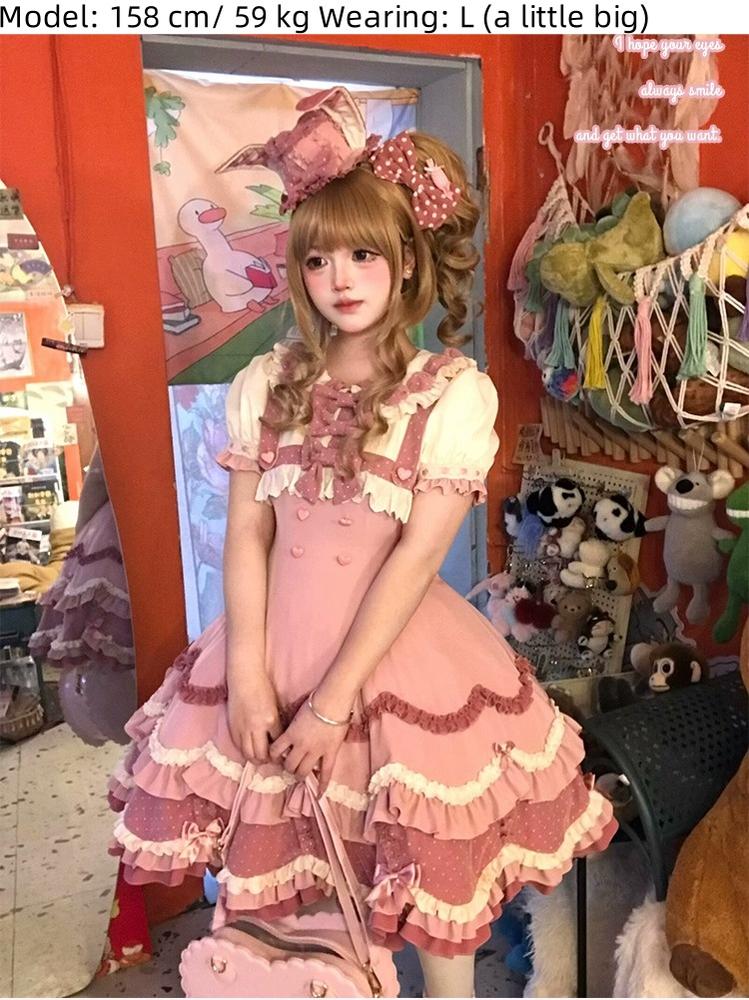 Sakurahime~Bunny Breeze~Pink Sweet Lolita OP Dress with Cute Hat and Bunny Ears