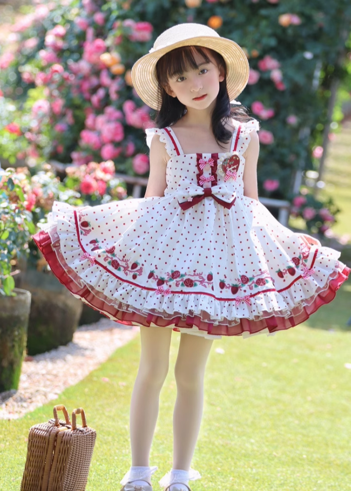 Forest Fluorescent Carps~Strawberry Diary~Sweet Lolita JSK Dress Strawberry Print   