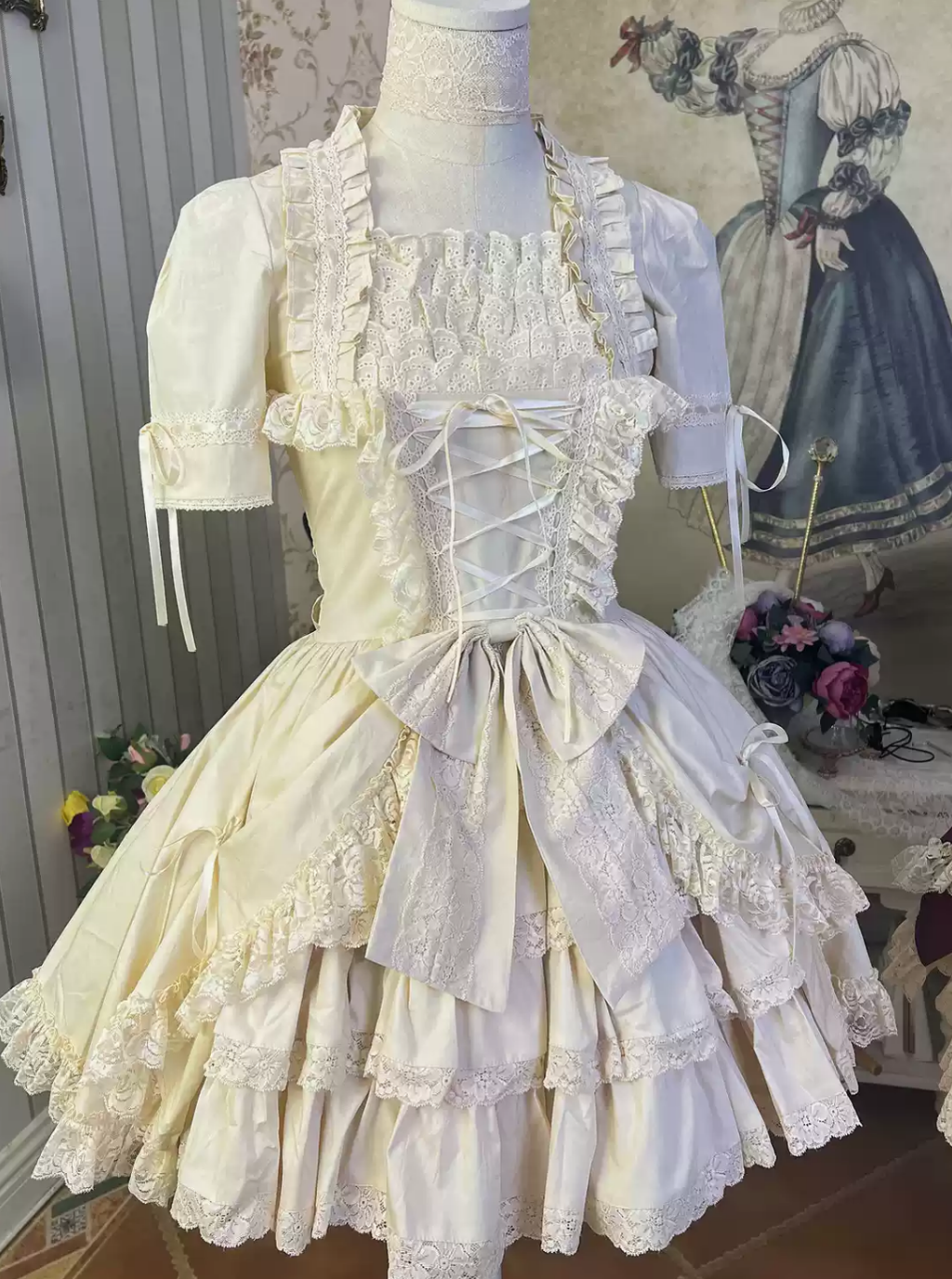 Lace Garden - Miss Rella - Vintage Retro Lolita OP Dress, Custom Sizes Ivory XS