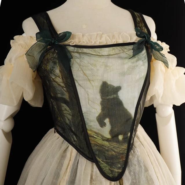 Cyan Lolita~Morning of Pine Forest~Elegant Lolita Bear Print Skirt S No.2 corset 