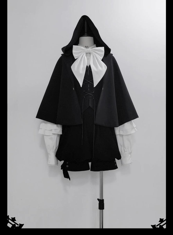 Princess Chronicles~Rabbit Feather~Black Ouji Lolita Vest Shorts Suit Prince Cloak Set   