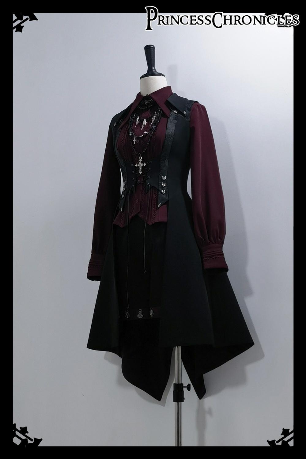 Princess Chronicles - Red and Black 4.0 - Ouji Lolita Shorts Outfit Long Vest Prince Blouse