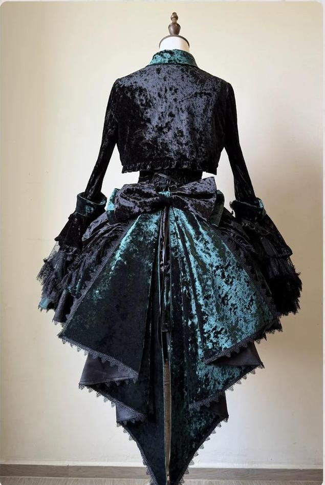 Dark Raven Poem - Gothic Lolita JSK & Bolero Dress Set, Diamond Velvet (Green / L M S XL) 45967:869845