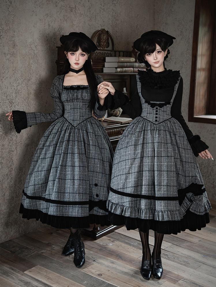 With PUJI - Yesterday's Epistle - Winter Classic Lolita Plaid Dress Set, Fishbone Waist 44227:799836