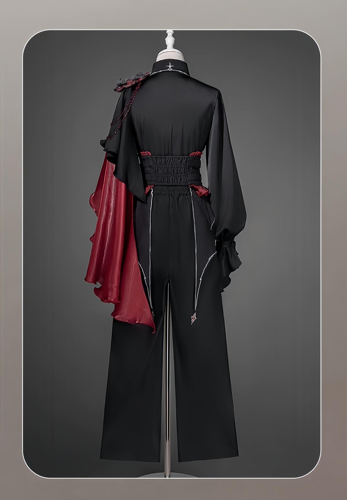 Crimson Vow - Red Black Ouji Lolita Blouse & Pants Set, Vine Embroidery 45953:869283