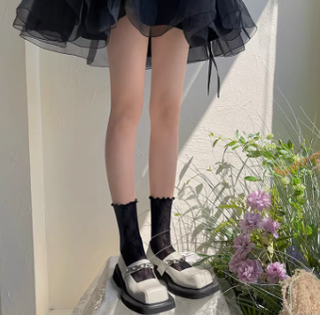 WAGUIR~Moon Rabbit~Kawaii Lolita Lace Thin Socks free size black 