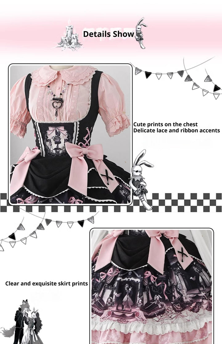 Honey Machine~Castle Bunny~Sweet Lolita Bust-Supporting JSK Doll Dress with Headband