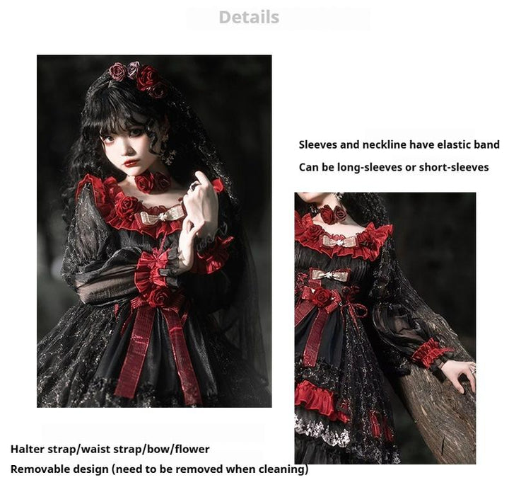 Uncle Wall Original~Night of Berea~Gothic Lolita OP Black and Red Lolita Dress