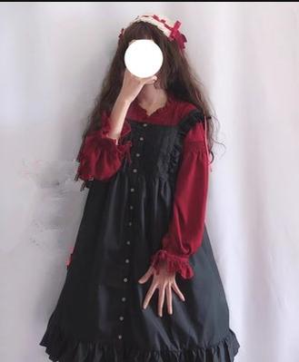 Alice Studio~Japanese Lolta Dress Vintage Mori Style OP free size black smock dress 