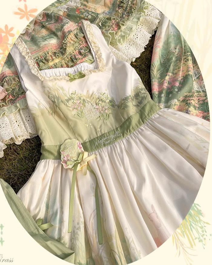 Flower and Pearl Box~Wild Flowers and Fragrant Grass~Country Lolita Dress Floral Print JSK and OP Dress Set 35380:486584