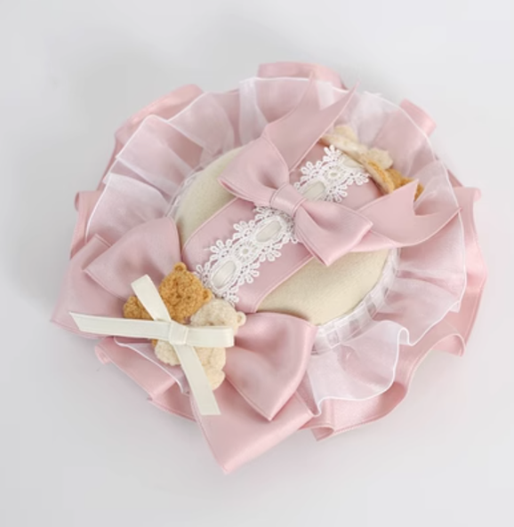 Xiaogui - Macarons Bear - Kawaii Lolita Bow Headbands and Hair Clips No.5 14 cm small top hat (with retaining clips)